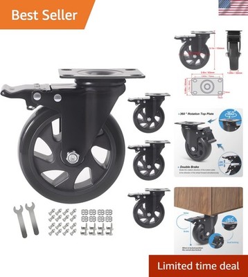 5 Inch Swivel Caster Wheels Set of 4, Heavy Duty Casters with Brake, Polyuret...