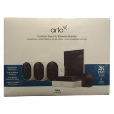 Arlo Pro Outdoor Security Camera Bundle, 3 Cameras, Solar Panel, 2K, White