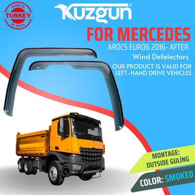 MERCEDES AROCS 2016-ONWARDS WIND DEFLECTOR 2PC TAPE ON SMOKE TINTED
