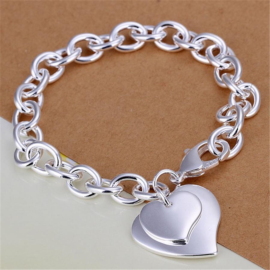 Women's 925 Sterling Silver Bracelet Heart Beads Size 8 Inches 3MM Lobster H279