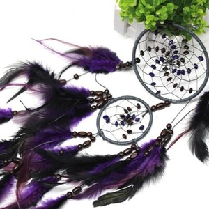BEADED DREAMCATCHER, PURPLE Feather DREAMCATCHER With AMETHYST MERKABA CRYSTAL