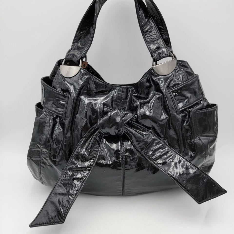 KOOBA Black Patent Leather Cinch Bow Elisha Hobo Tote Shoulder Bag Purse - Image 2 of 4