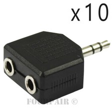 10 Pack Lot - 3.5mm Stereo Y Splitter Audio Adapter - 1/8" Male to 2 Female