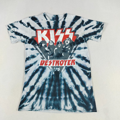 Liquid Blue Shirt Mens Small White Multicolored Tie Dye Kiss Destroyer Rock 70s