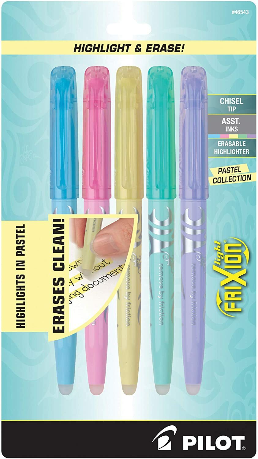 PILOT FriXion Light Pastel Collection Erasable Highlighters, Chisel Tip, 5-Pack