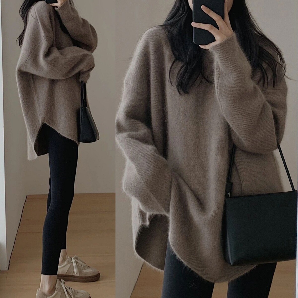 Oversize Loose Round Neck Long Sleeves Knitted Baggy Sweater