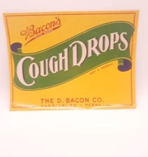 Vintage  Bacon's Cough Drops 5 Lb. Crate Paper Label 1920's Harrisburg PA 8x6"