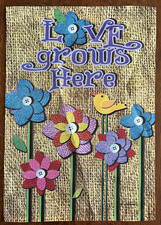 Spring Garden Flag 12.5" x 18" Love Grows Here Flowers Bird
