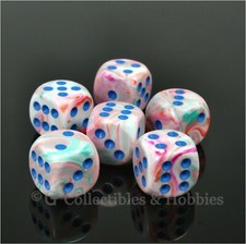 NEW Set of 6 Festive Pop Art D6 Dice Six Sided RPG D D Gaming 16mm Chessex D6s