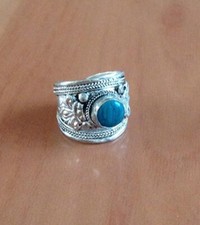 Tibetan Silver Green Turquoise Ring Adjustable