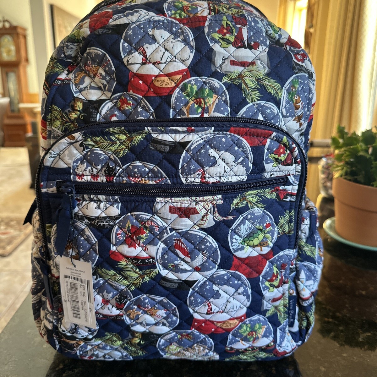 Vera Bradley Campus Backpack Snow Globes Holiday Winter NWT  display picture 2