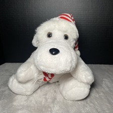 Vintage Liberty Bell Christmas Plush Dog White Puppy Stripe Hat NO SOUND Toy Pet
