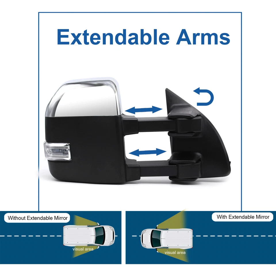 Nuevo estilo par de espejos retrovisores de remolque para 99-16 Ford F250 F350 Super Duty manual cromado Foto 3 de 4