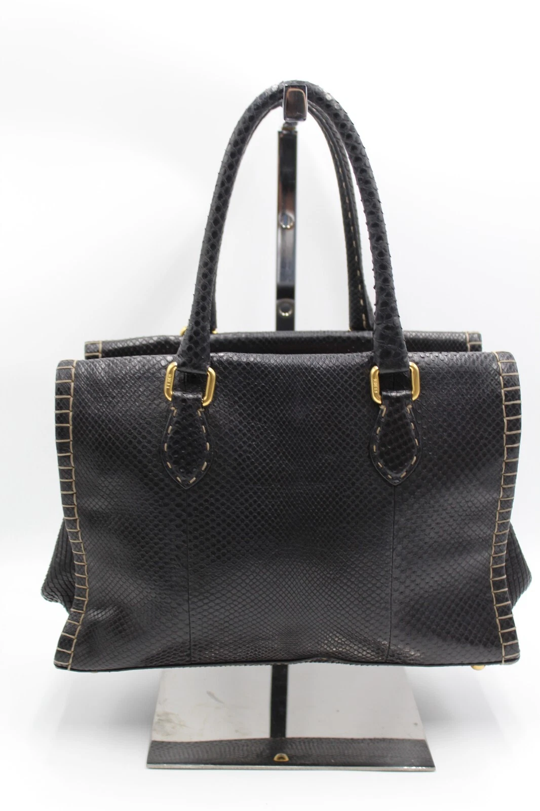 Fendi — With COA FENDI Selleria Firenze Frame Leather Bag, Black Python Print, Pre-Loved