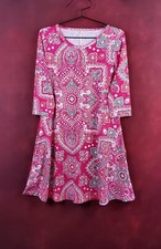 Women's A-Line Dress S Stretchy Pink Green & White Floral 3/4 Sleeves Pockets