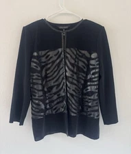 Ming Wang Lace Appliqué Panel Jacket Animal Print Career Tailored Fit NWT MED