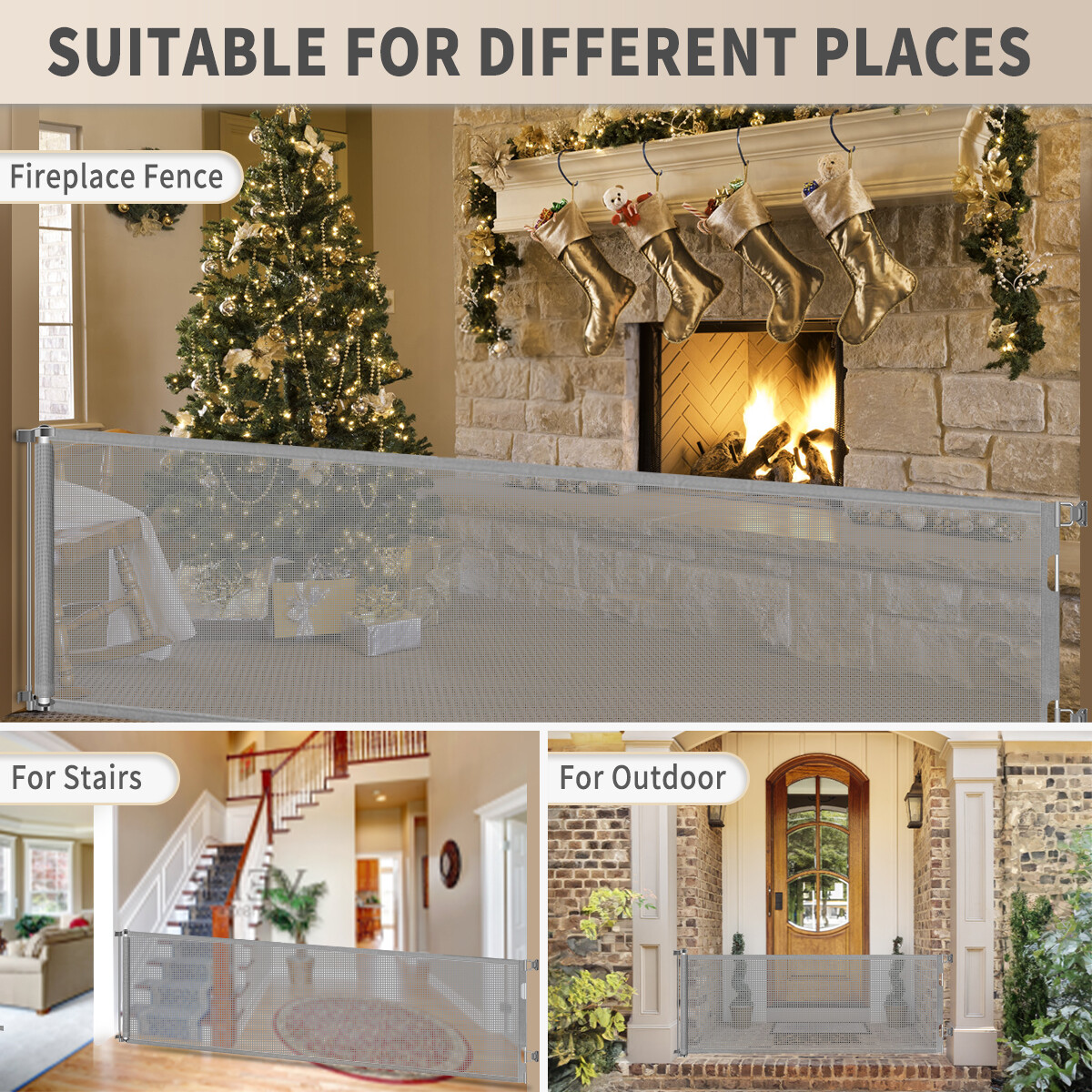 180/300CM Wide Retractable Baby Safety Gate for Stairs Doorways Dog Pet