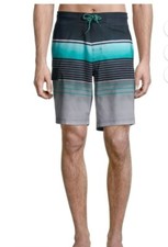Mens George Swimsuit Trunks Navy Blue Aqua Gray Drawstring Waist Size L 36-38