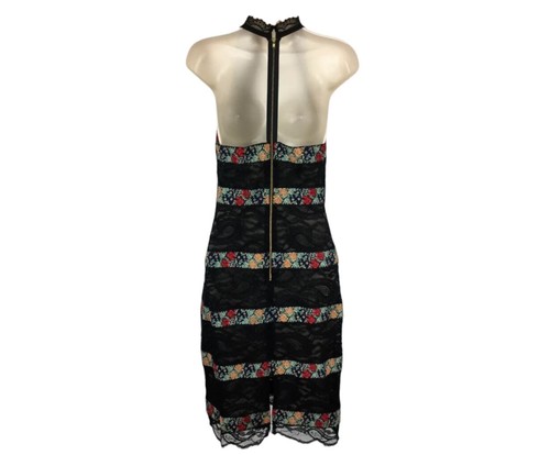 Free People Sheath Dress 4 Black Lace Cocktail Party Floral Halter Embroidered - Picture 8 of 10