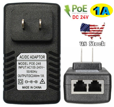 24V 1A Wall Plug POE Injector Ethernet Adapter IP Phone/Camera Power Supply US