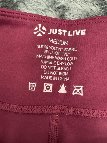Just Live Leggings Pants Womens Medium Yoga Dance Leggings Sz M, Maroon