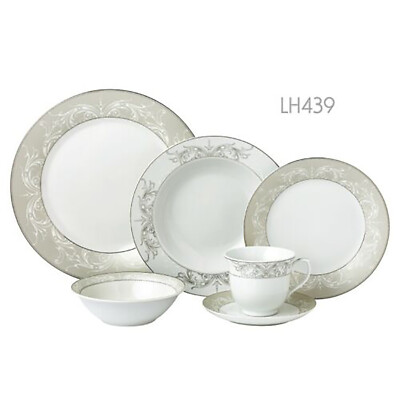 24 Pcs Porcelain Dinnerware Service for 4, Olympia-Mix and Match-Silver Border