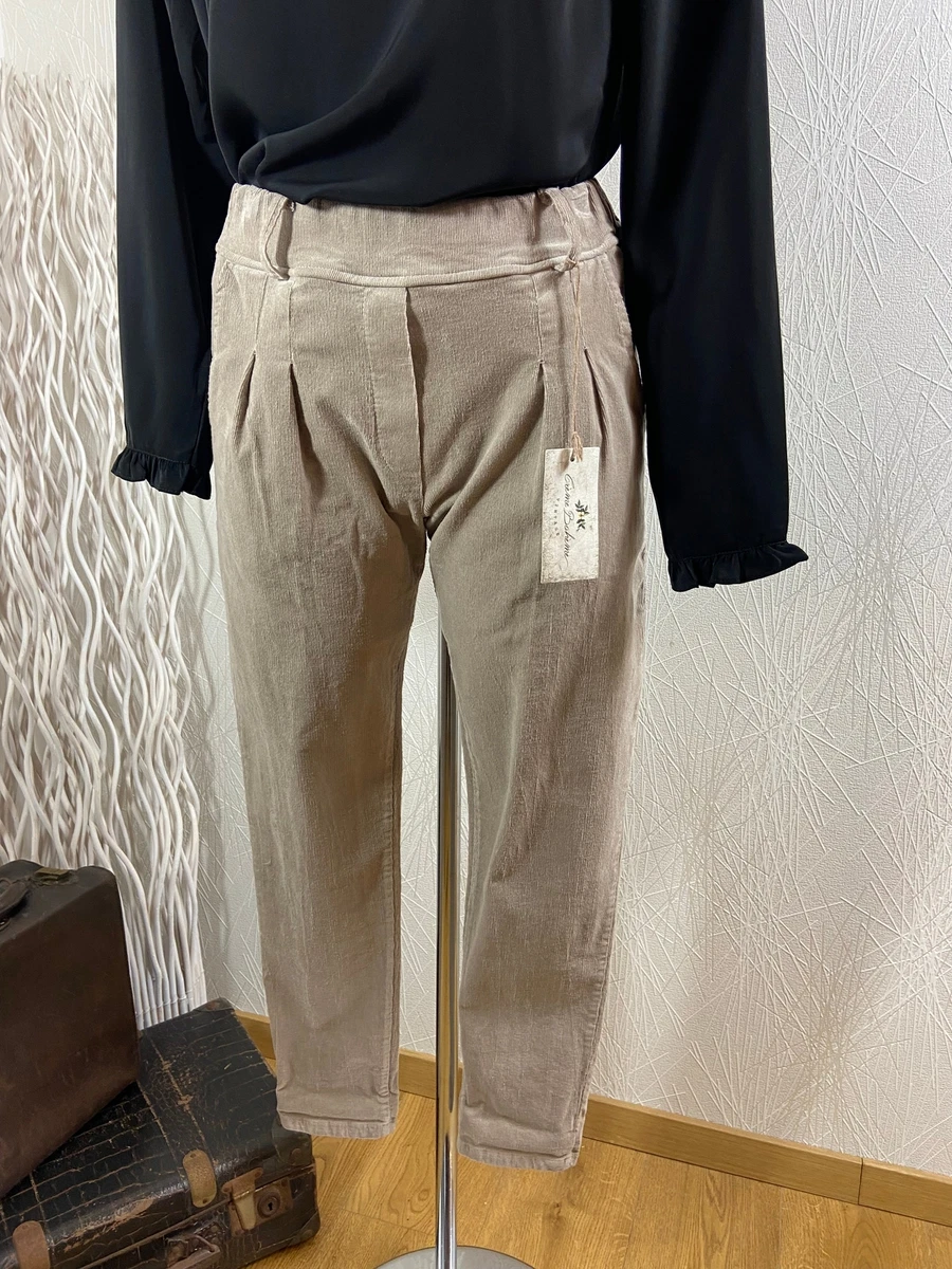 Pantalon en velours taille lastique pour femme Cr me Boh me 38