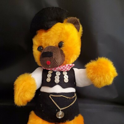 Vintage Orange Teddy Bear Fair Carnival Prize? Hat Vest Gold  display picture 1