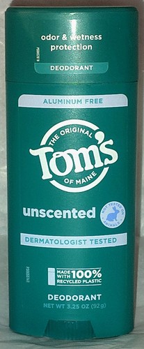 Tom's of Maine Aluminum Free Deodorant Stick Unscented Derm Tested All Natural