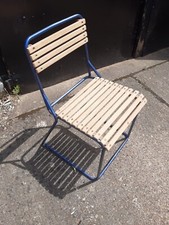 Teak Slatted Blue Steel Bistro Chair Outdoor Garden Café Diner Seat. Delivery