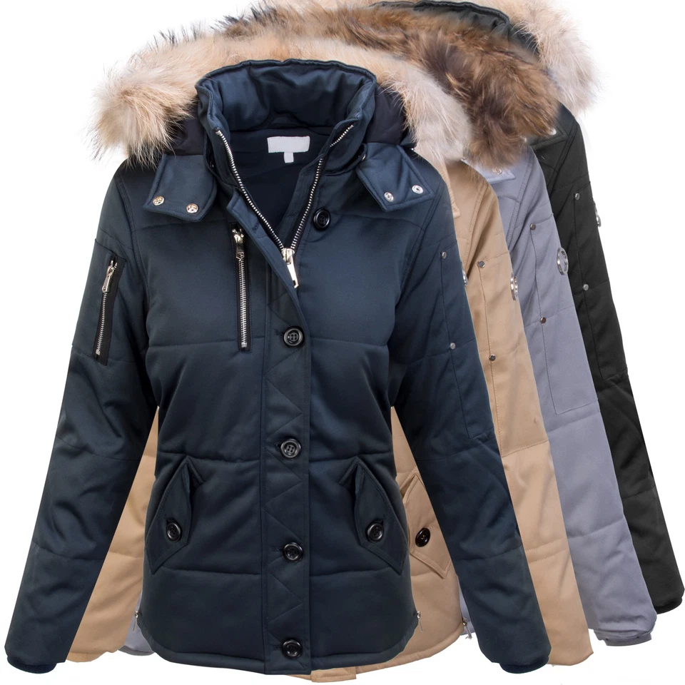Designer Damen Winter Jacke Parka Kurzmantel Outdoorjacke Echt-Pelz Kapuze D-411 - Bild 1 von 1