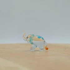 Clear Blue Elephant Blown Glass Animal Art Handmade Collectible Gift Decor