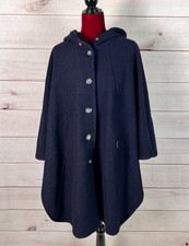Geiger Womens Cape Sz 36 Navy Blue Hooded Poncho Fleece Winter Outdoor Cover