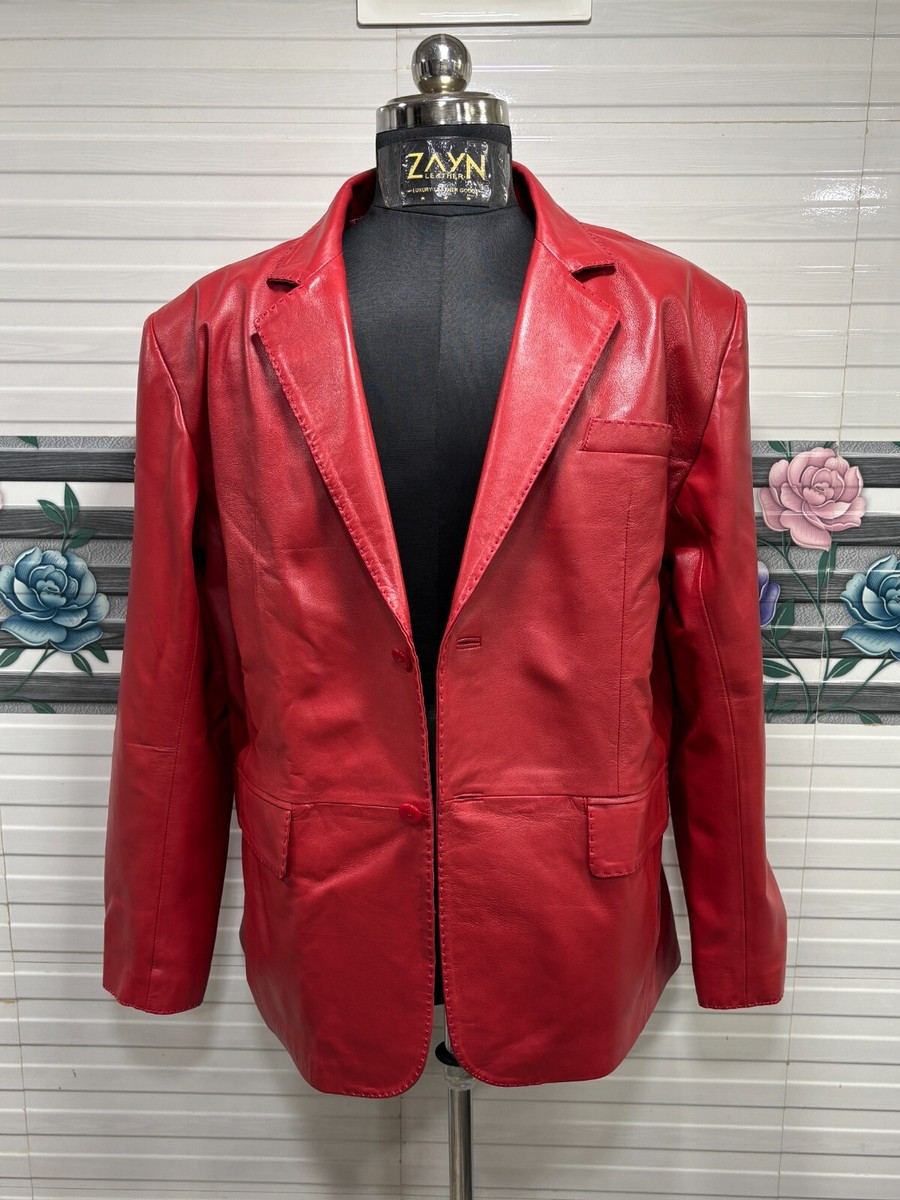 ジャケット・アウター Y's for men RED LABEL Leather Blazer Men's Red Leather Blazer Two Button Wedding Coat 100% Real Leather
