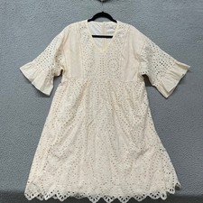 ROOLEE Dress Womens XL Cream Eyelet Lace Scalloped Boho Classic Western Minimal