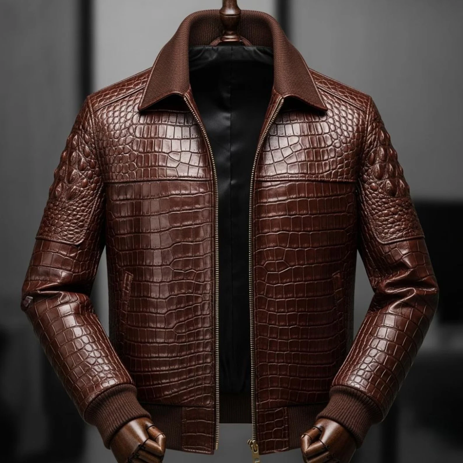 Authentic Crocodile embossed Leather Jacket For Men Handmade Jacket image 1