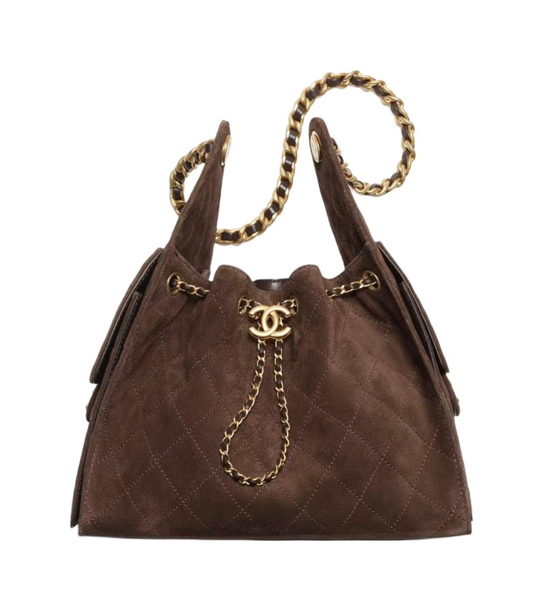 CHANEL ブラウン キルティング バッグ CHANEL Leather and Suede Shoulder Bag Medium Size Women's Dark