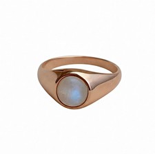 Round Rainbow Moonstone Signet Ring: 925 Sterling Silver, Handmade Jewelry