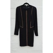 Rag & Bone Raj Copper Stitch Dress Size 2 Black Long Sleeve Mini Sheath Neutral