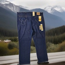 Wrangler Jeans Mens 44x31 Measured Dark Blue Stretch Flex Rugged Regular Fit New