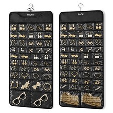 Hanging Jewelry Organizer Storage Roll 88 Zippered 88 pocket black