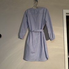 J. Crew Factory Blue/White Striped Tie-Waist Poplin V-neck Midi Dress M