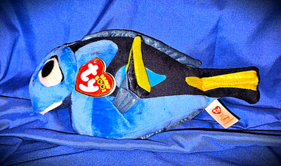 TY 2016 Beanie Baby Disney Finding Dory Blue Fish Plush 9.5'' Glitter/Sparkly NWT