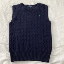 Polo Ralph Lauren Boys BlueCable Knit Sweater Vest Size L 14/16 Cotton Preppy