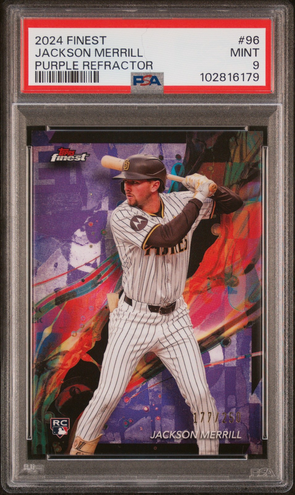 2024 TOPPS FINEST PURPLE REFRACTOR #96 JACKSON MERRILL 177/250 PSA 9