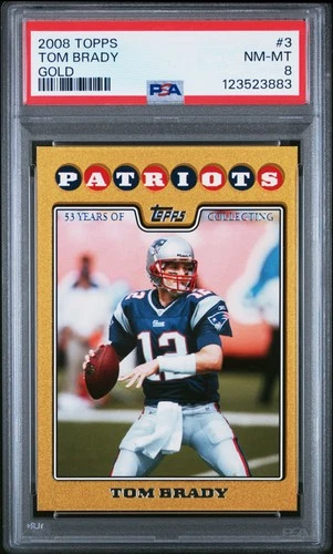2008 TOPPS GOLD #3 TOM BRADY 130/2008 PSA 8