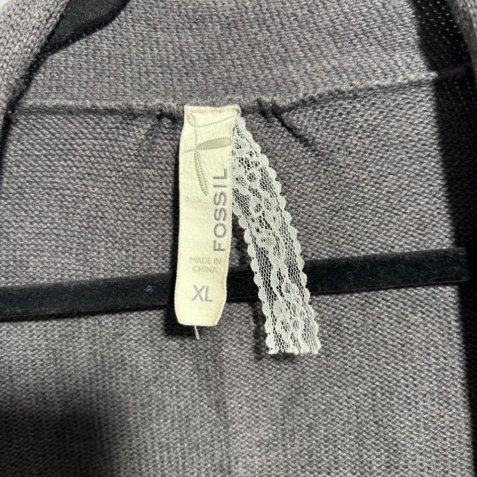 Cárdigan Suéter Abierto Mezcla Cachemira Gris Fossil Y2K Manga Acampanada Para Mujer XL Boho Foto 3 de 4