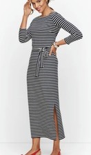 TALBOTS Blue White STRIPE JERSEY MAXI DRESS Long Sleeve Nautical Classic Small