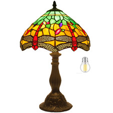 Werfactory Tiffany Table Lamp Green Yellow Stained Glass Dragonfly Style