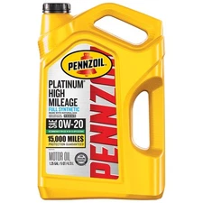Pennzoil Platinum High Mileage Full Synthetic 0W-20 Motor Oil, 5 Quart
